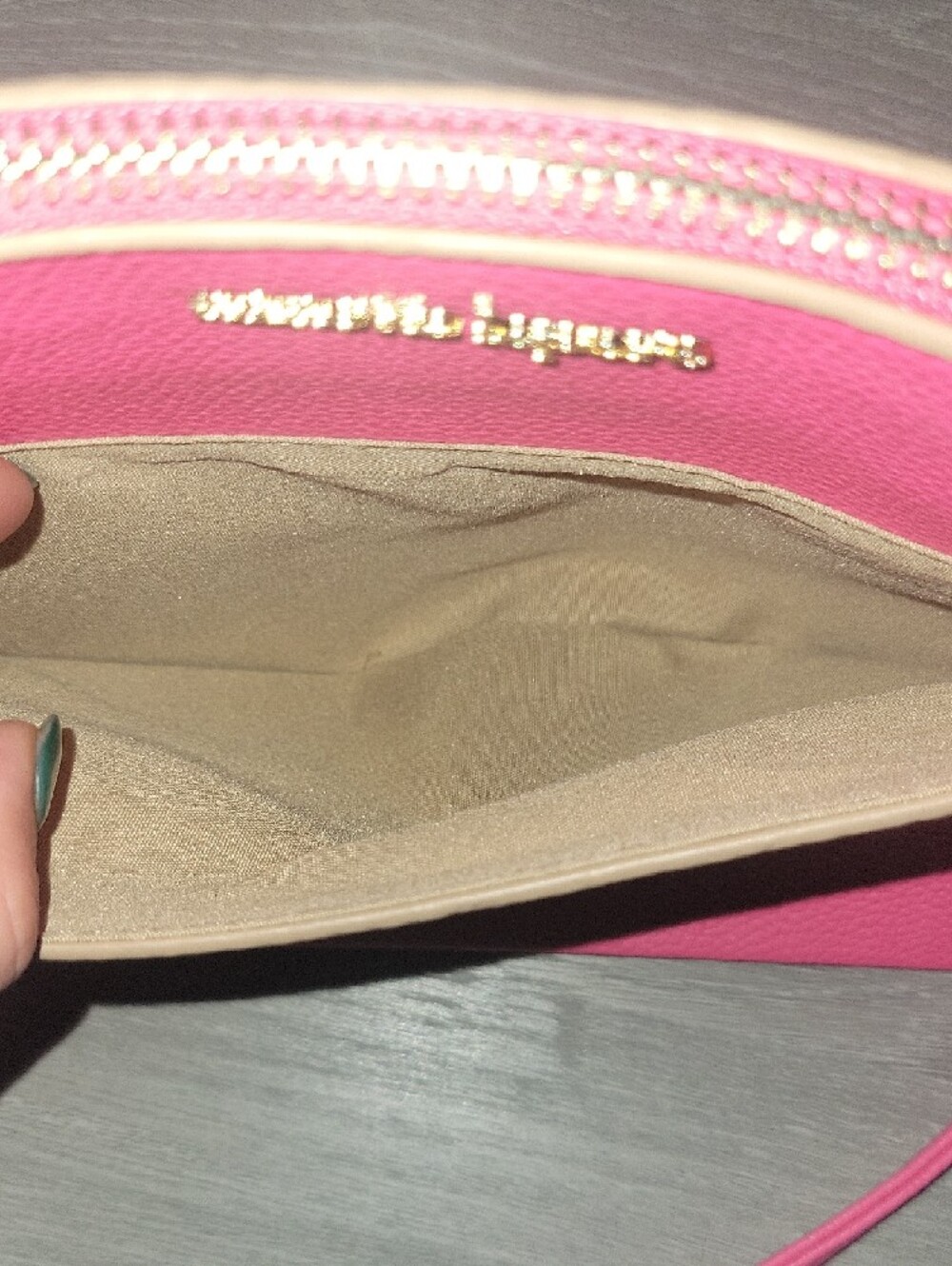 Nanette Lepore Hot Pink Pebbled Crossbody with Gold Chain - Picture 6 of 12